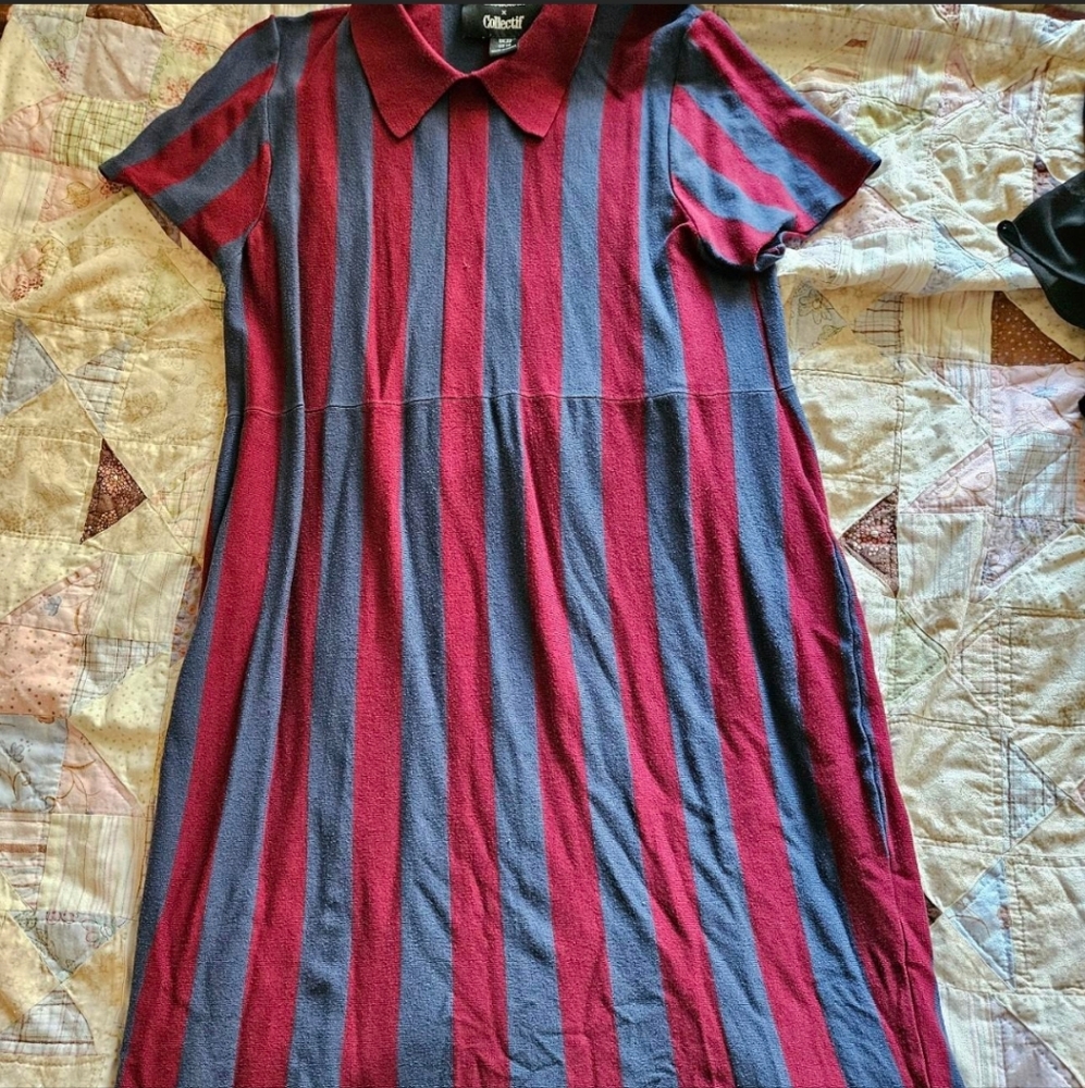 Striped Red & Navy Modcloth X Collectif Collared Dress